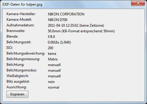 EXIF Daten auslesen